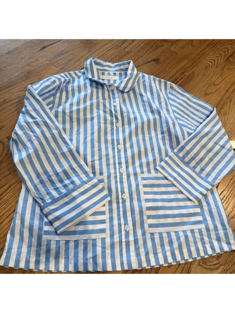 LAKE WOMENS SMALL PAJAMA TOP BLUE STRIPE NWOT